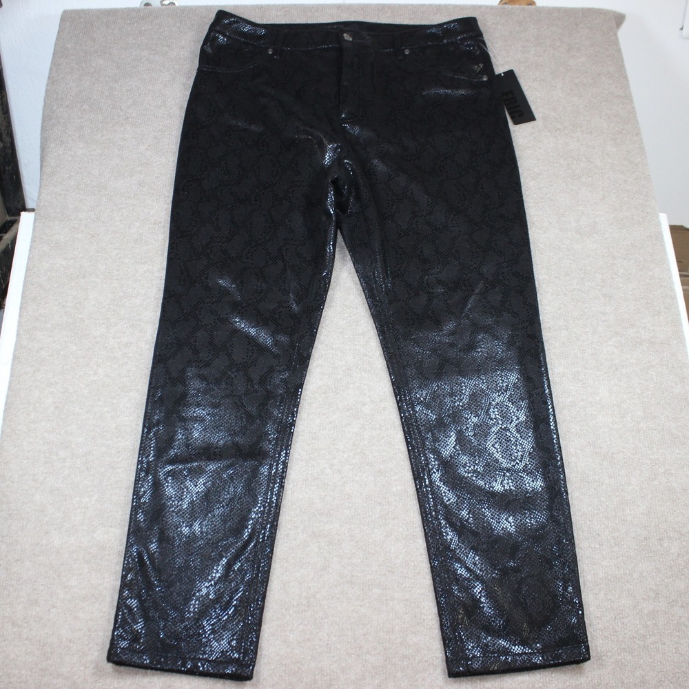 Eric Black Snake Print Faux Leather Pants Metallic Tapered P1902SUP Size 14